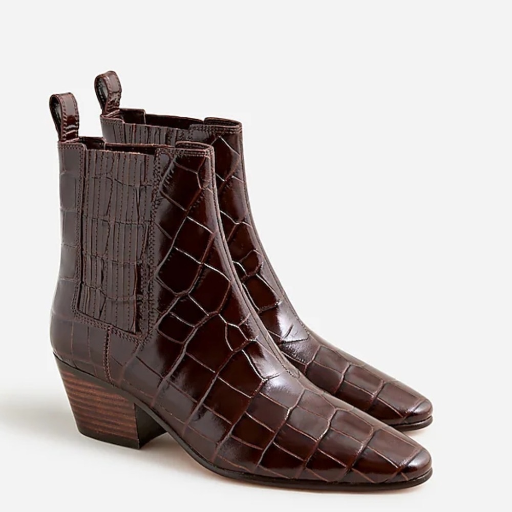 J. Crew Piper ankle boots Italian croc-embossed leather BT877 brown 6.5 espresso